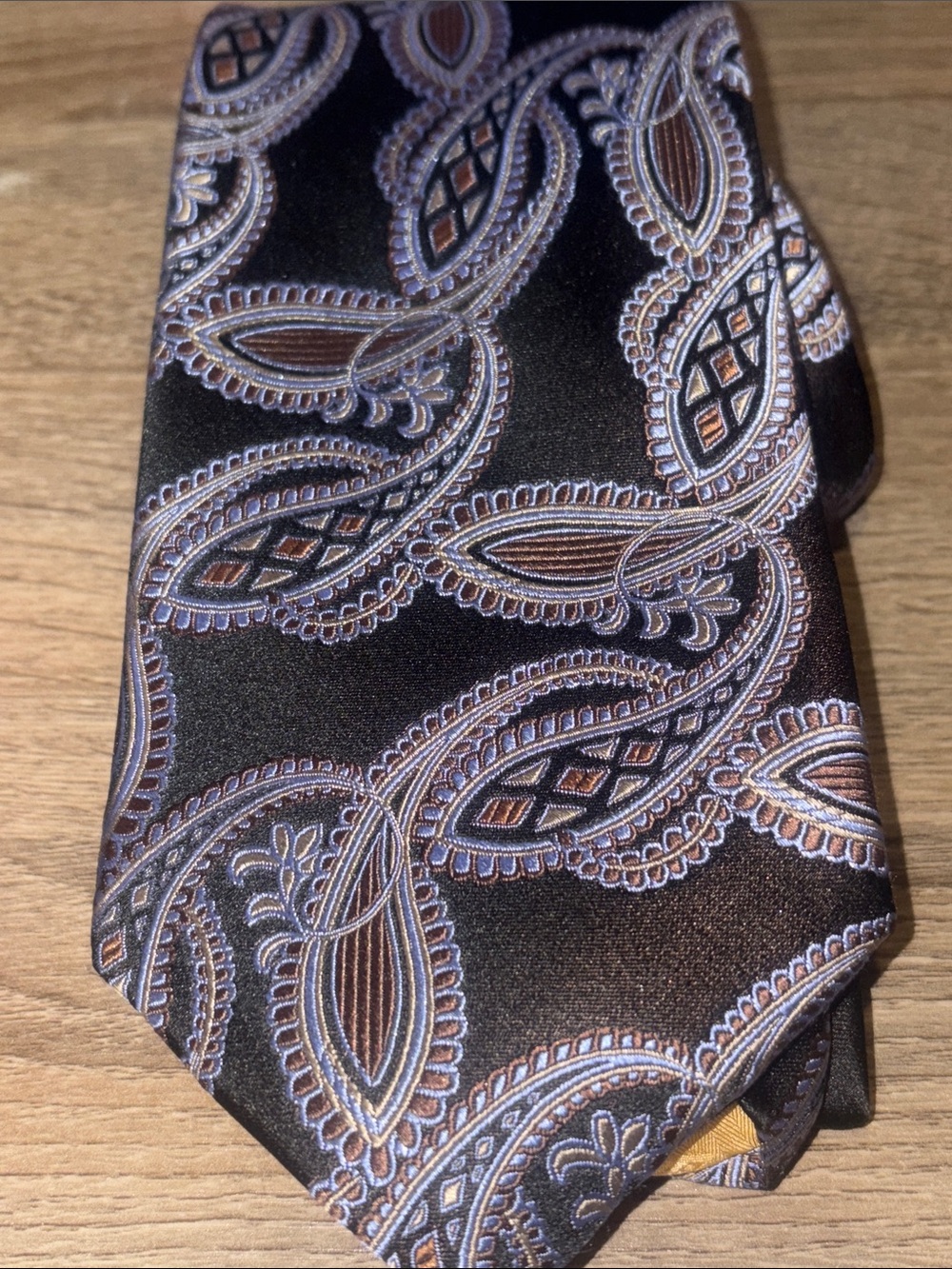 Robert Talbott Black Paisley Silk Tie Best of Class with Brown and Lavender